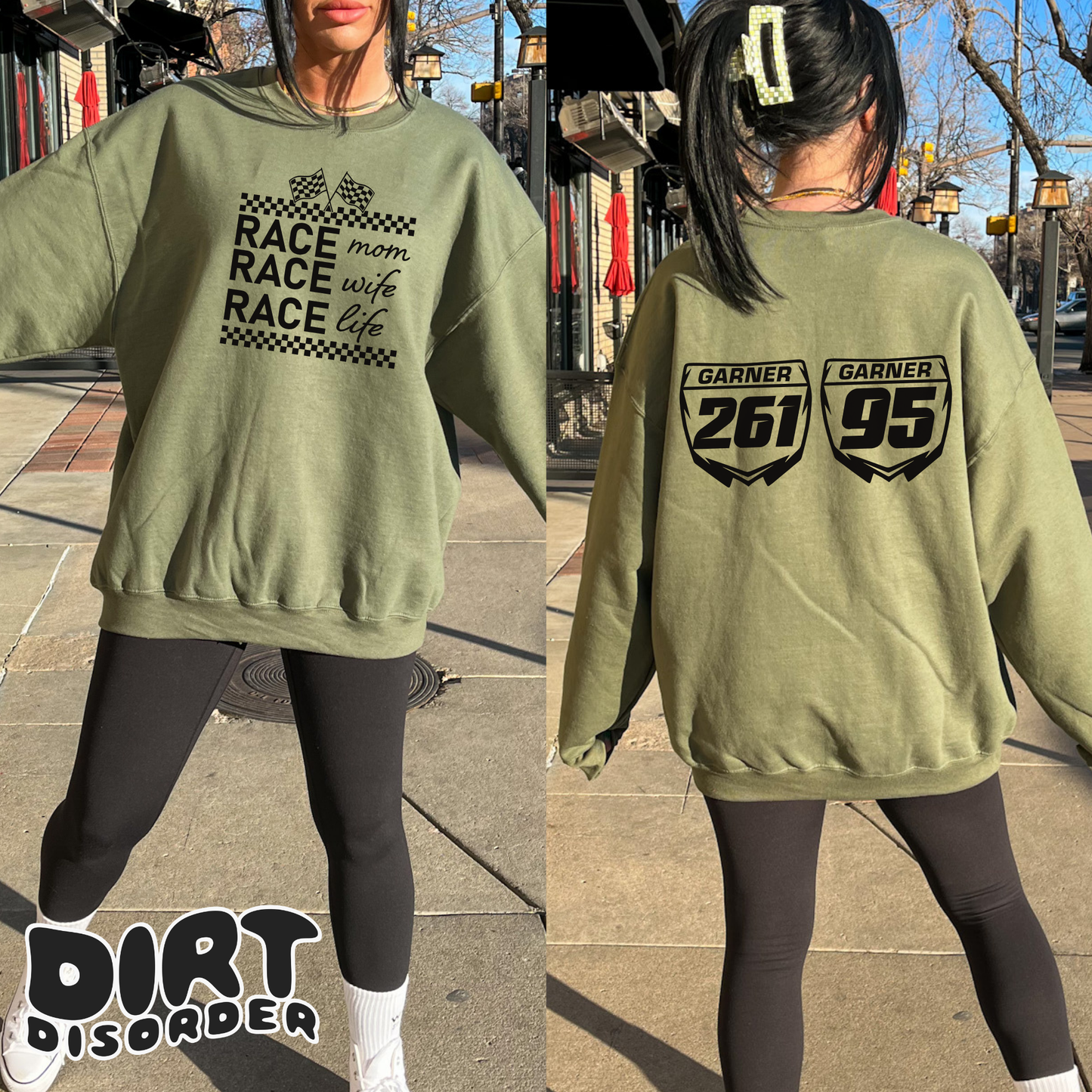 RACE MOM RACE WIFE RACE LIFE CUSTOM SWEATSHIRT