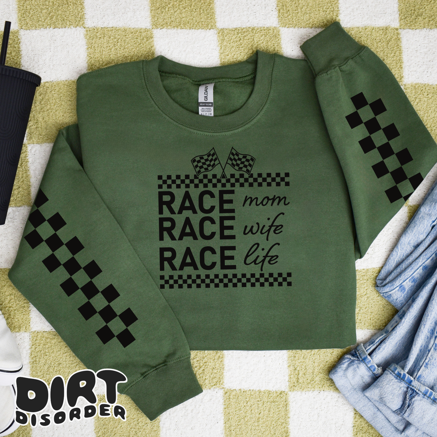 RACE MOM RACE WIFE RACE LIFE CUSTOM SWEATSHIRT